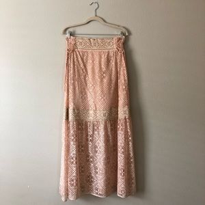 Anthropologie pink lace maxi skirt